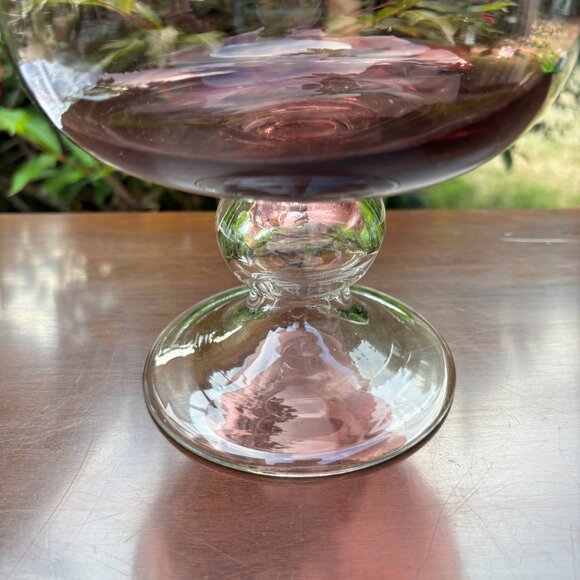 Vintage Amethyst Glass Hurricane Vase Footed Centerpiece Pedestal Candle Holder - Picture 2 of 9